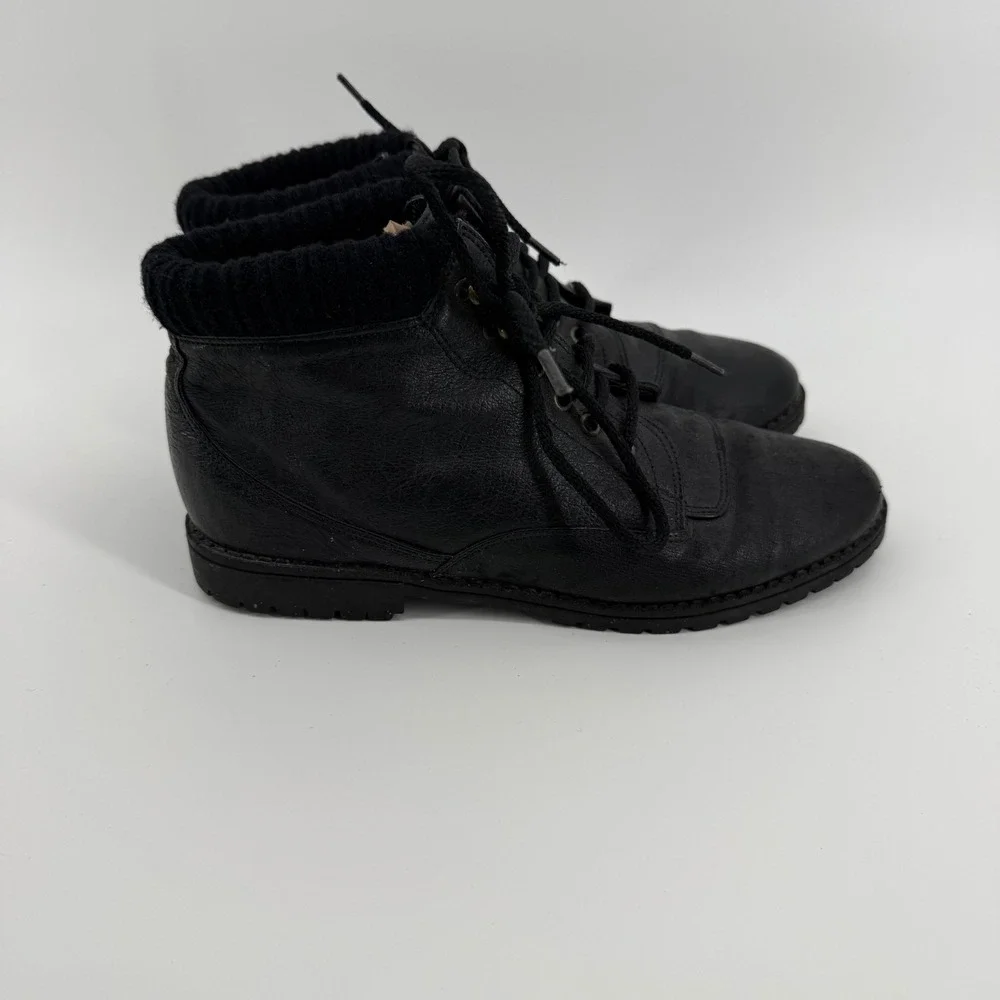 Vintage Crossroads Black Leather‎ Lace Up Ankle Boots Sweater Collar Womens 7.5